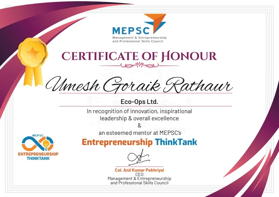 Entrepreneurship Think Tank - Certificate of honour certificate design
