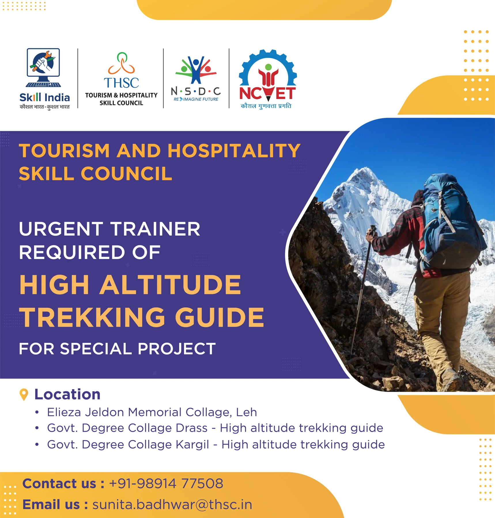 THSC social media design - trekking guide trainer recruitment